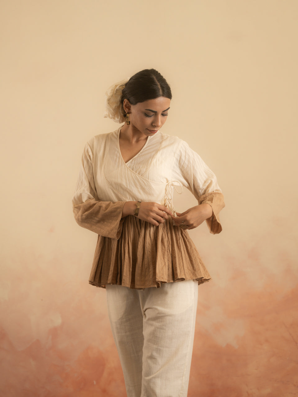 Tea Gathered Wrap Blouse (Mul Cotton)