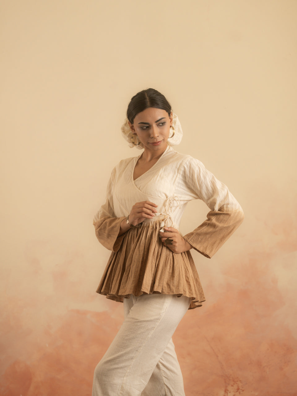 Tea Gathered Wrap Blouse (Mul Cotton)